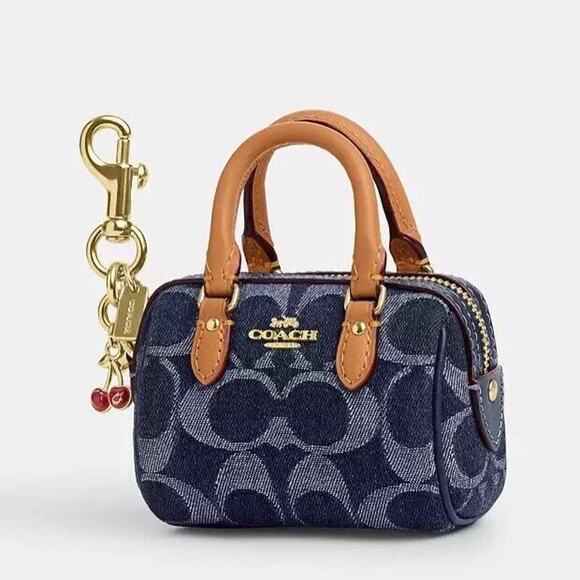 NEW Limited Coach CZ083 Mini Rowan Bag Charm In Signature Denim - Picture 5 of 6